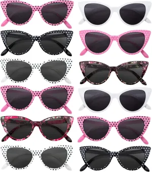 12 Pack Cat Eye Sunglasses for Women, UV Protected Retro Sunglasses Bulk, Beautiful Mix Patterns Cateye Shades for Women