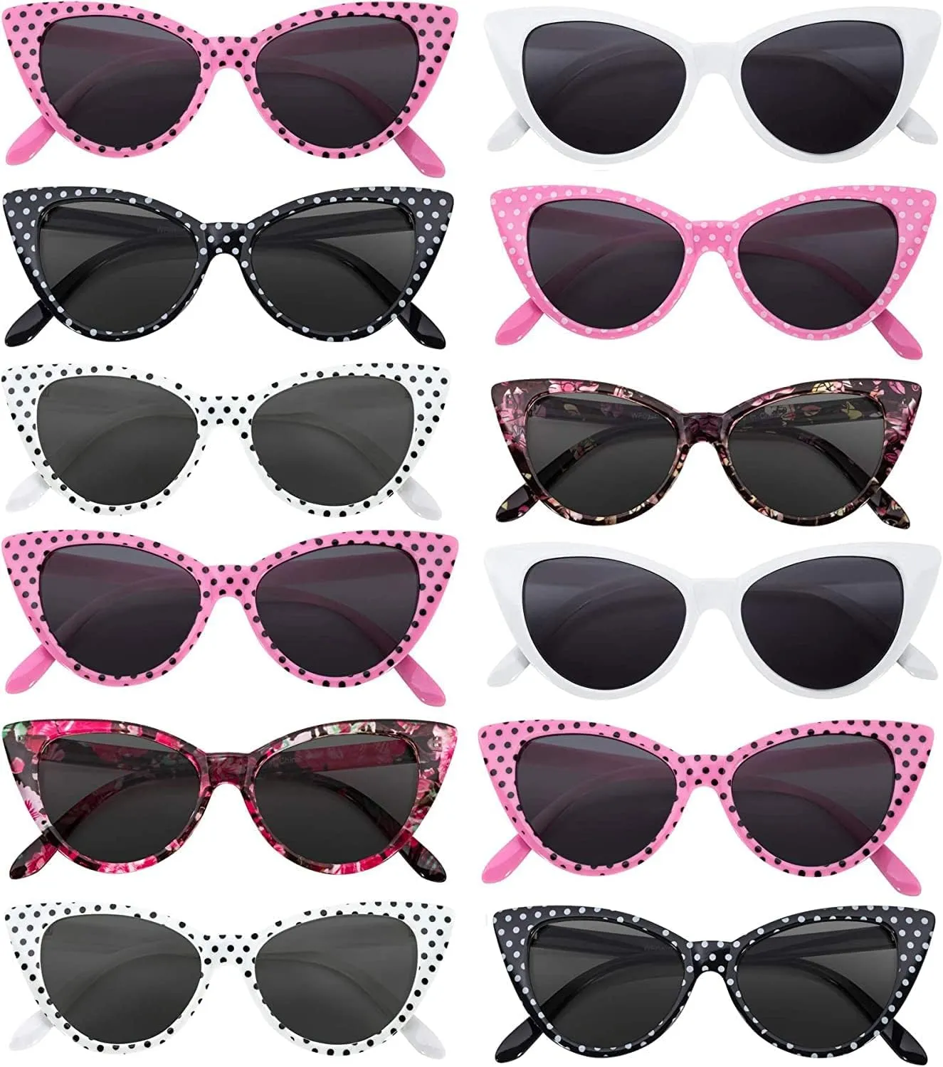 12 Pack Cat Eye Sunglasses for Women, UV Protected Retro Sunglasses Bulk, Beautiful Mix Patterns Cateye Shades for Women