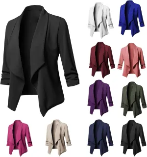 3/4 Sleeve Blazer for Women Business Casual Open Front Cardigan Lightweight Cropped Jacket Work Office Blazers