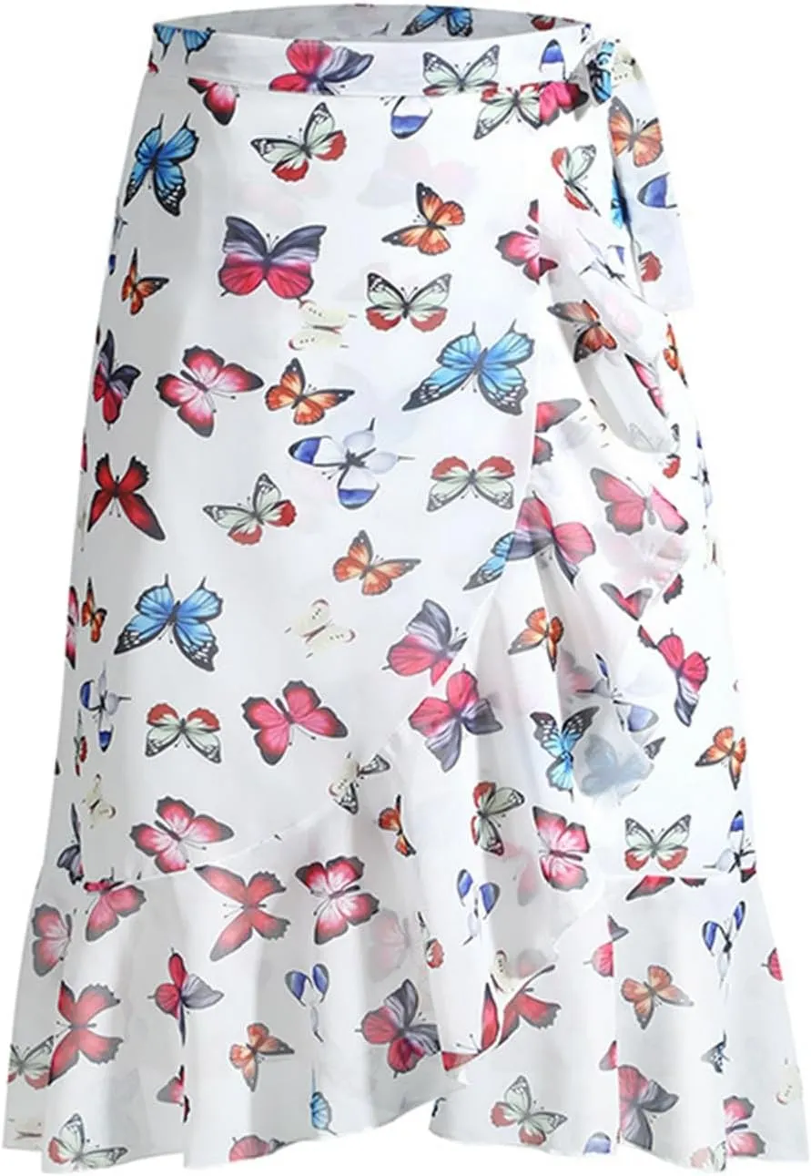 A Line Skirt for Women Funny Graphic Print High Elastic Waist Casual Knee Length Maxi Skirts for Summer Vacation