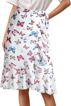 A Line Skirt for Women Funny Graphic Print High Elastic Waist Casual Knee Length Maxi Skirts for Summer Vacation