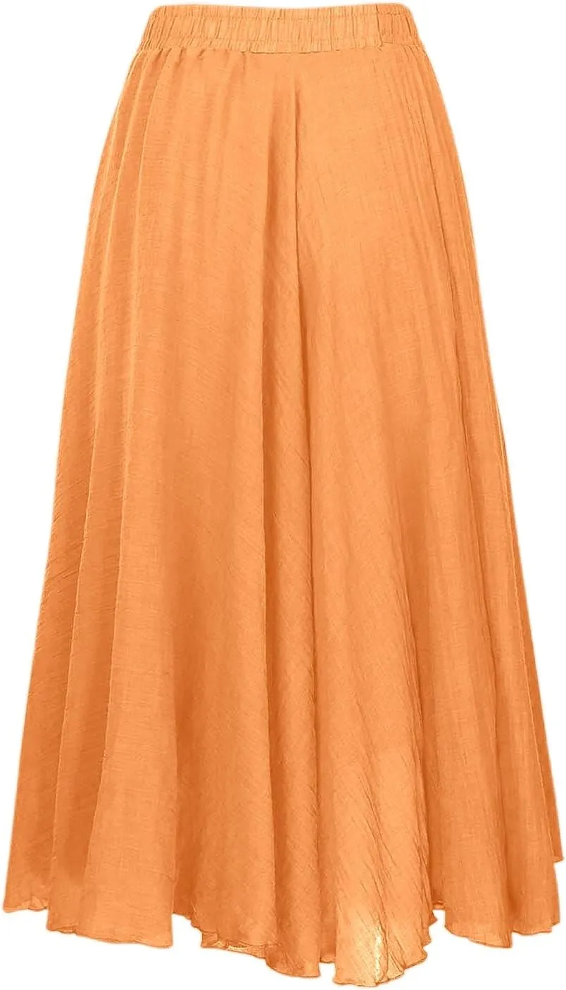 A Line Skirt for Women Trendy Flared High Elastic Waist Solid Loose Pleated Long Skirts for Summer Vacation Streetwear