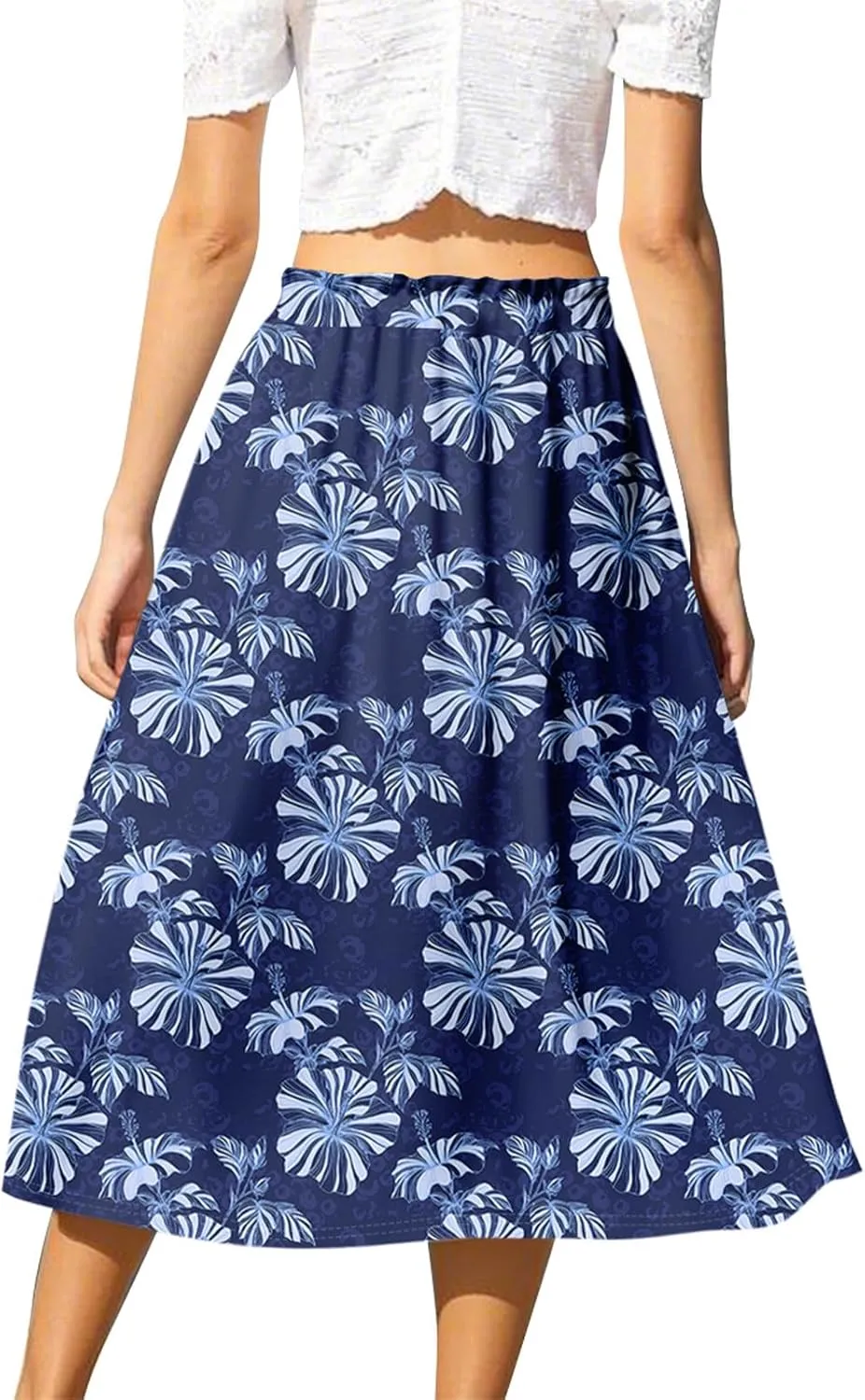 ADHOWBEW Pleated Skirts for Women Trendy Plus Size Flowy Beach Ruffle A Line Midi Length High Waisted Casual Summer Skirts