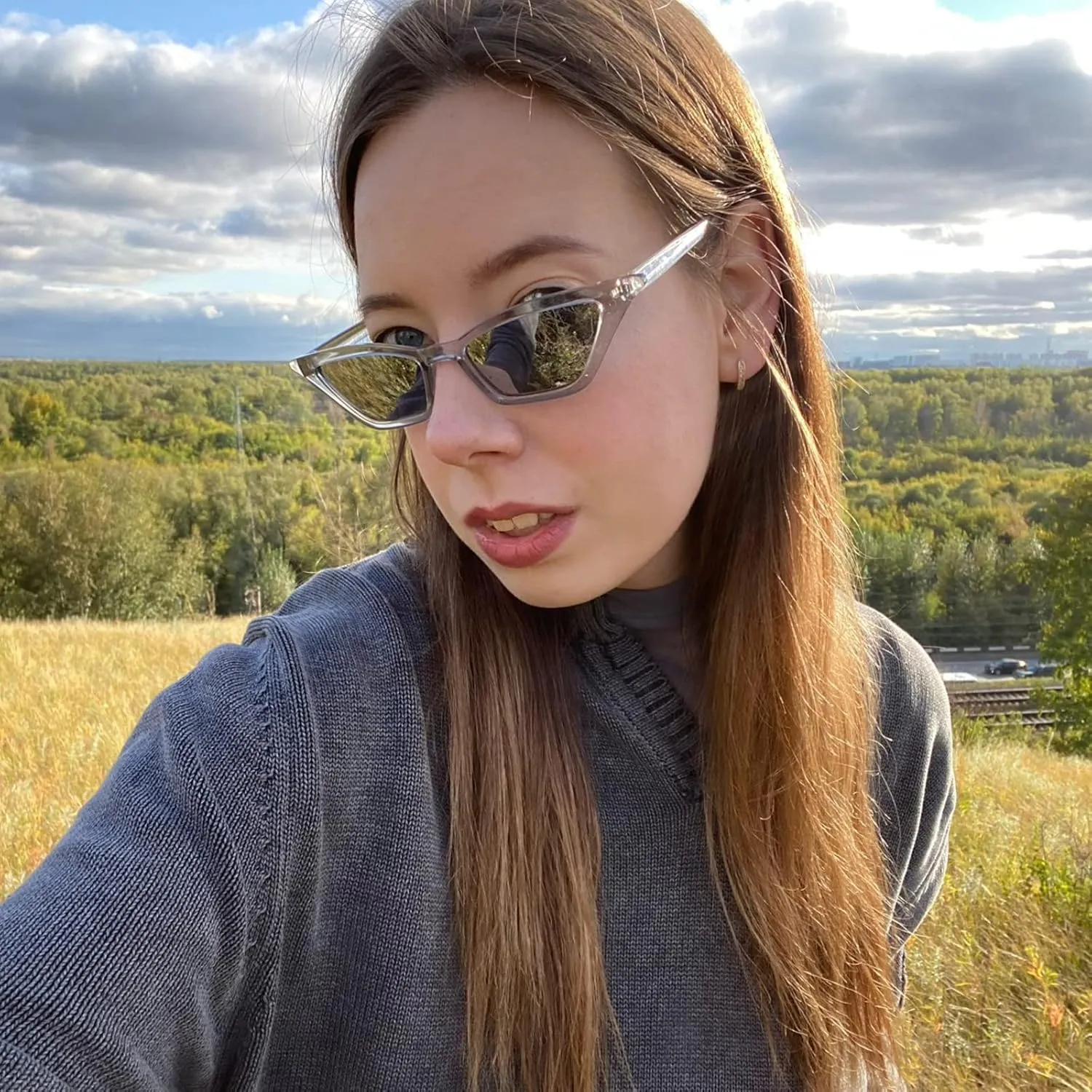 AIEYEZO Fashion Cat Eye Sunglasses for Women Small Frame Cateye Glasses Stylish Retro Cateye Shades