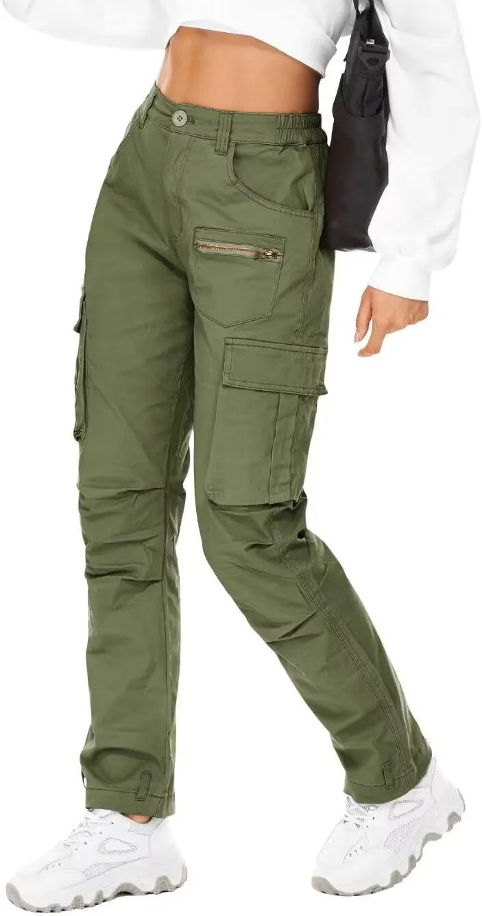 AKARMY Women's Relaxed Fit Cargo Pants Outdoor Sport Hiking Pants Casual Pants Parachute Pants with Zipper Pockets