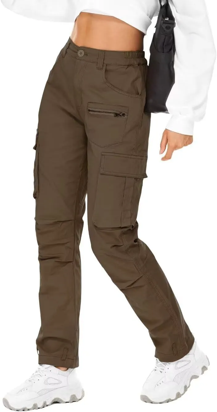 AKARMY Women's Relaxed Fit Cargo Pants Outdoor Sport Hiking Pants Casual Pants Parachute Pants with Zipper Pockets