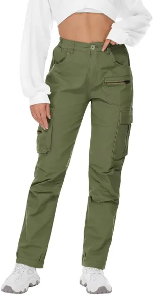 AKARMY Women's Relaxed Fit Cargo Pants Outdoor Sport Hiking Pants Casual Pants Parachute Pants with Zipper Pockets
