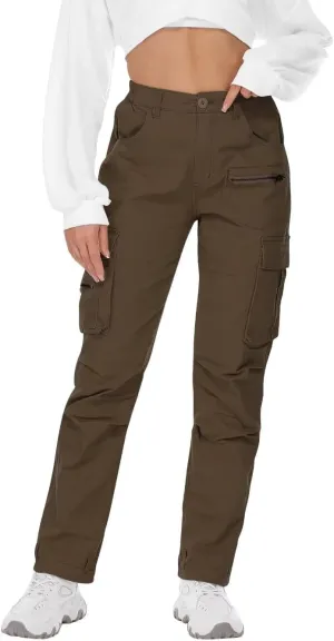 AKARMY Women's Relaxed Fit Cargo Pants Outdoor Sport Hiking Pants Casual Pants Parachute Pants with Zipper Pockets