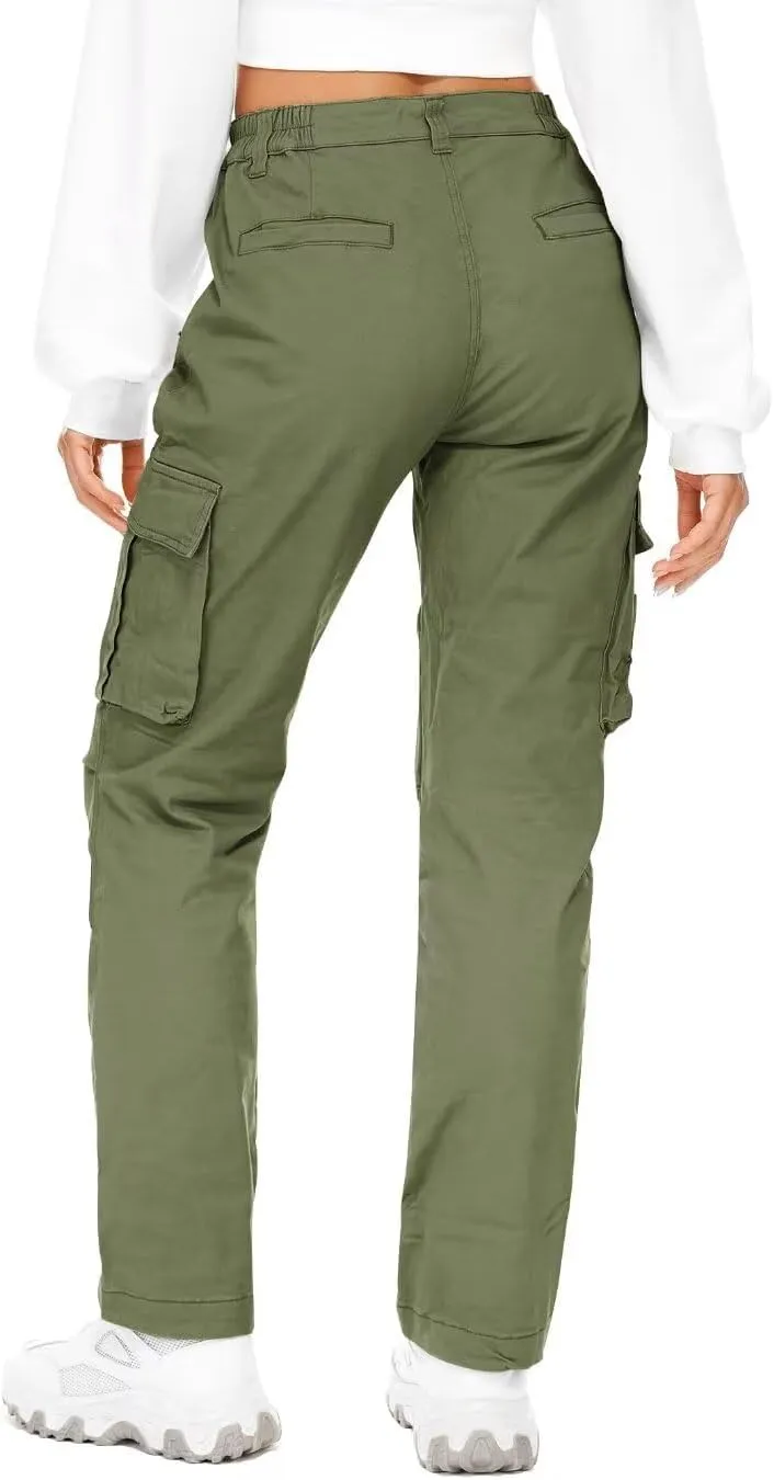 AKARMY Women's Relaxed Fit Cargo Pants Outdoor Sport Hiking Pants Casual Pants Parachute Pants with Zipper Pockets