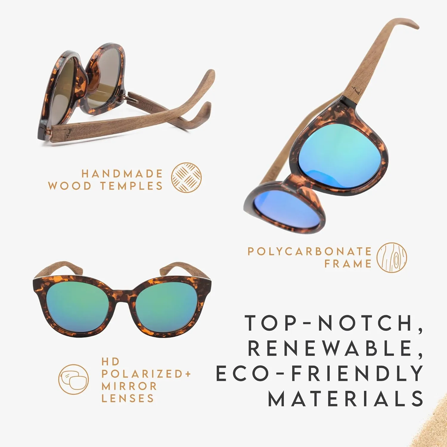 Aluna - Wooden Sunglasses with Polycarbonate Frames, Hd Polarized Sunglasses
