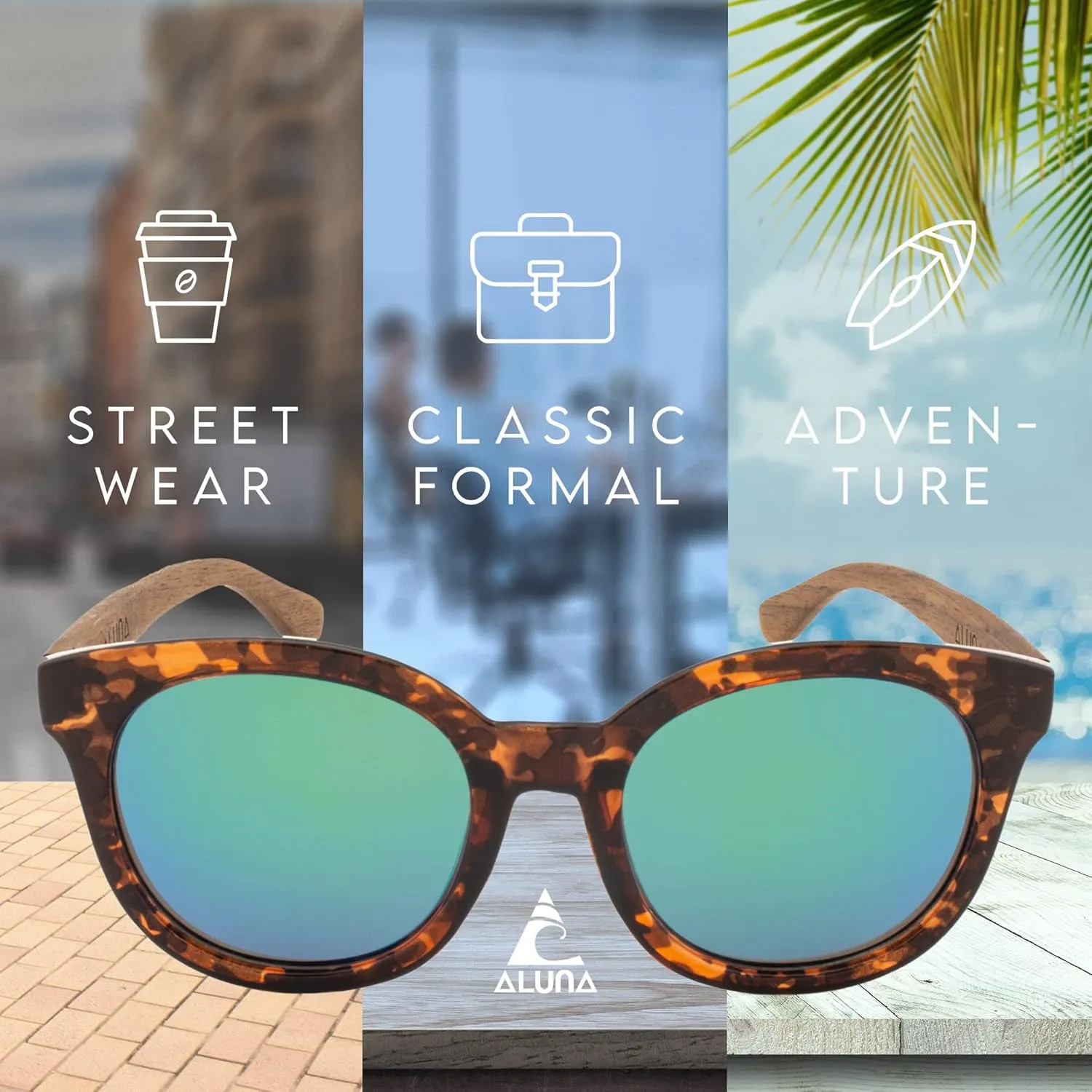 Aluna - Wooden Sunglasses with Polycarbonate Frames, Hd Polarized Sunglasses