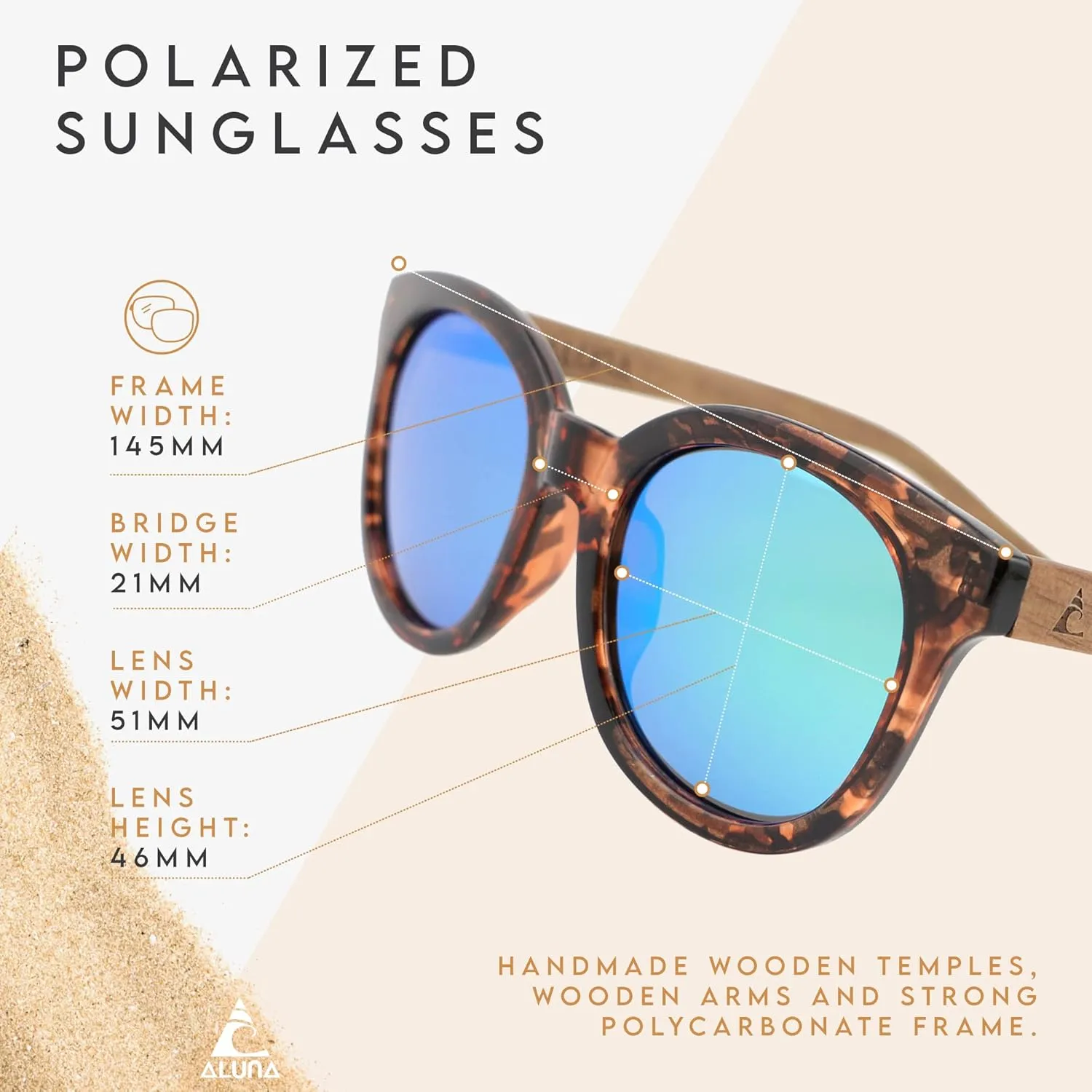 Aluna - Wooden Sunglasses with Polycarbonate Frames, Hd Polarized Sunglasses
