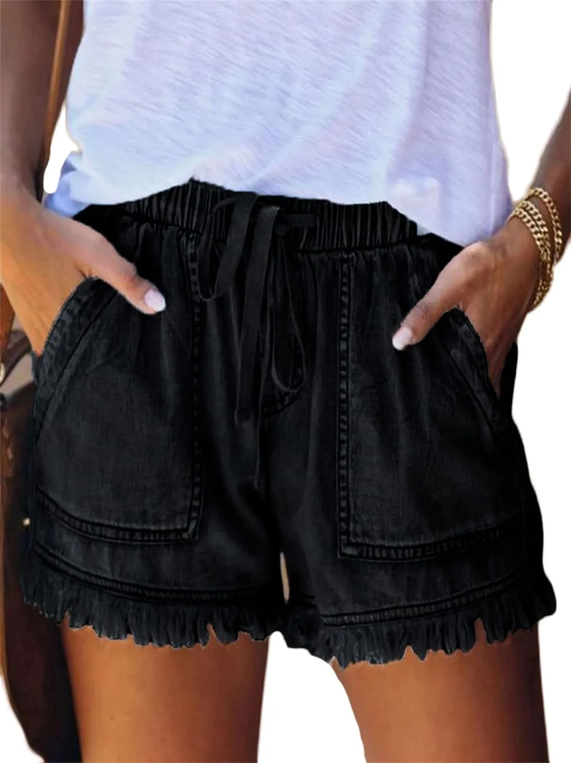 Andongnywell Womens Shorts Elastic Waisted Summer Casual Short Pants high Waist Summer Fashion Denim Shorts