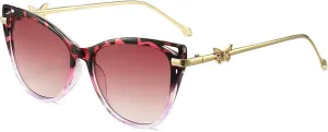 ANRRI Cat Eye Sunglasses for women Vintage Sun Glasses Lightweight Metal Temple with Butterfly Decoration Purple Frame