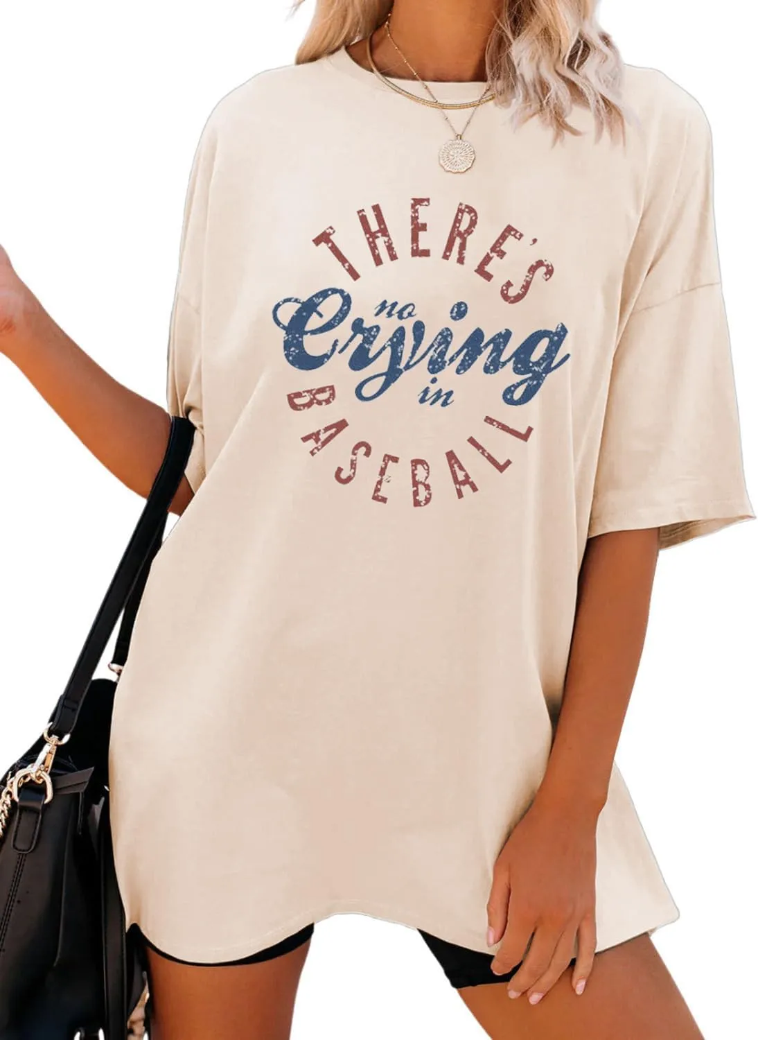 Baseball Mom Shirt Women Theres No Crying in Baseball Shirt Crew Neck Oversized Tshirts Graphic Tees Game Day Tops