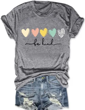 Be Kind T Shirts Women Graphic Blessed Teacher Shirt Short Sleeve Inspirational Heart Print Graphic Tees