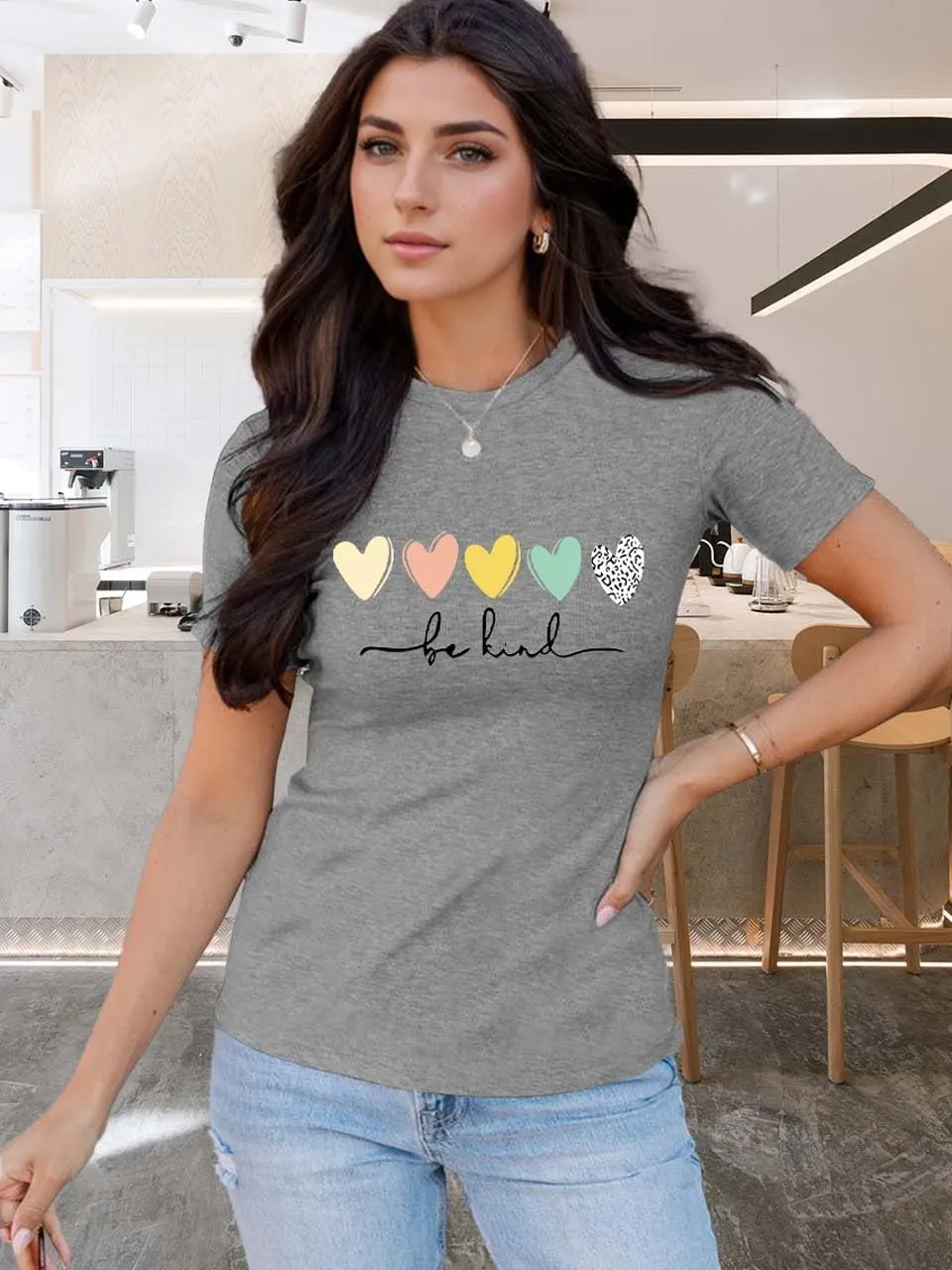 Be Kind T Shirts Women Graphic Blessed Teacher Shirt Short Sleeve Inspirational Heart Print Graphic Tees