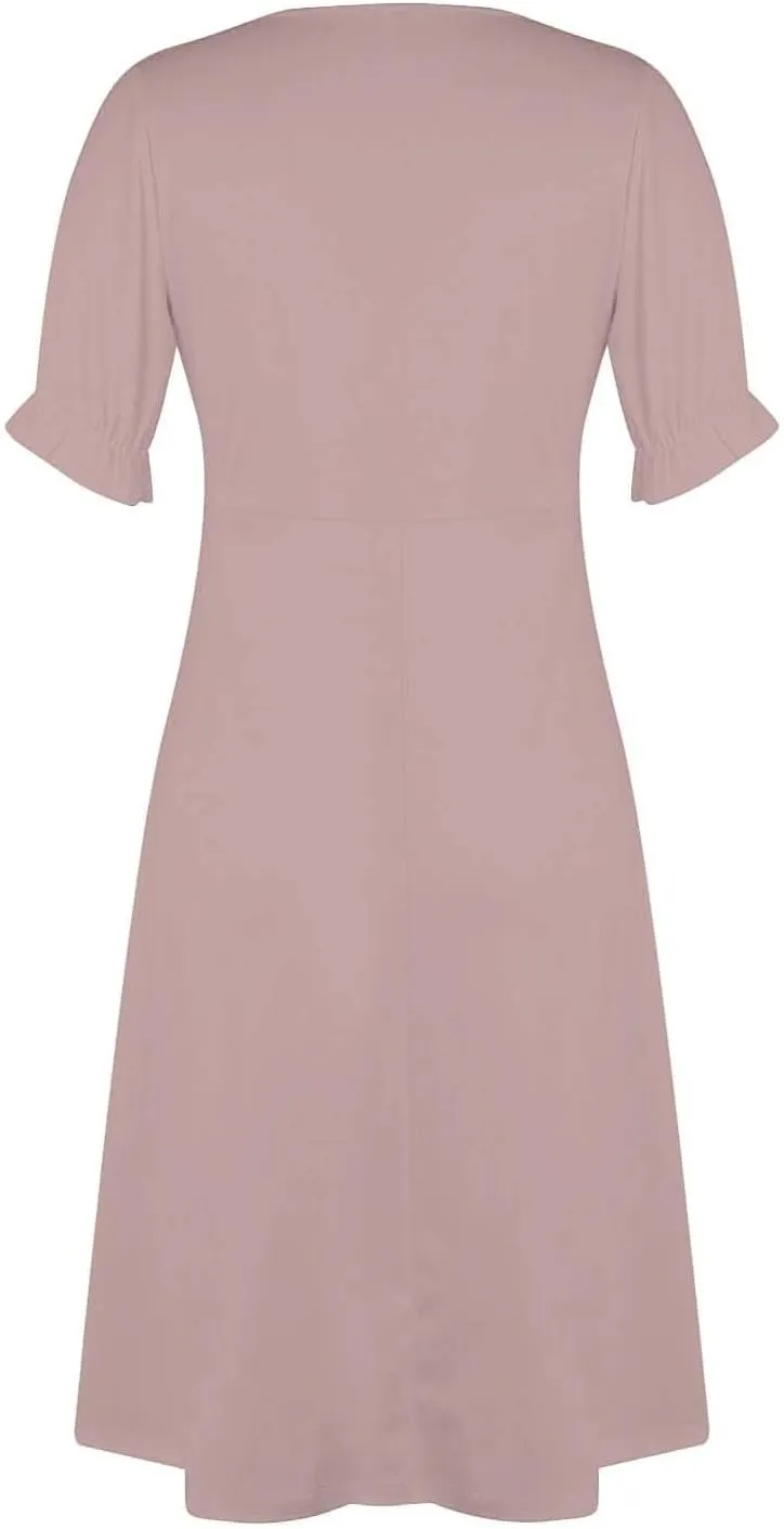 Beach Dresses for Women 2025 Spring Trendy Floral Boho Elegant V Neck Short Sleeve Irregular Hem Midi Dress