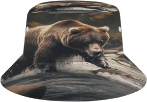 Bear Fishing Sun Hats Bucket Hat Wide Brim Fishing Hat Summer Hat for Fishing, Hiking, Camping