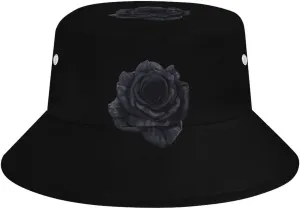 Beautiful Black Rose Flower Bucket Hat Summer Sun Hat Fishing Cap for Men Women for Beach