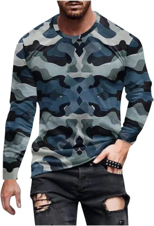 Big and Tall Shirts for Men Long Sleeve Camouflage Print Graphic Pullover Tops Camo Gym Workout Crewneck Sweatshirts