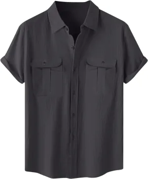 Big and Tall T Shirts for Men 2025 Trendy Short Sleeve Button Down Shirt Summer Fashion Cotton Linen Tops Tees