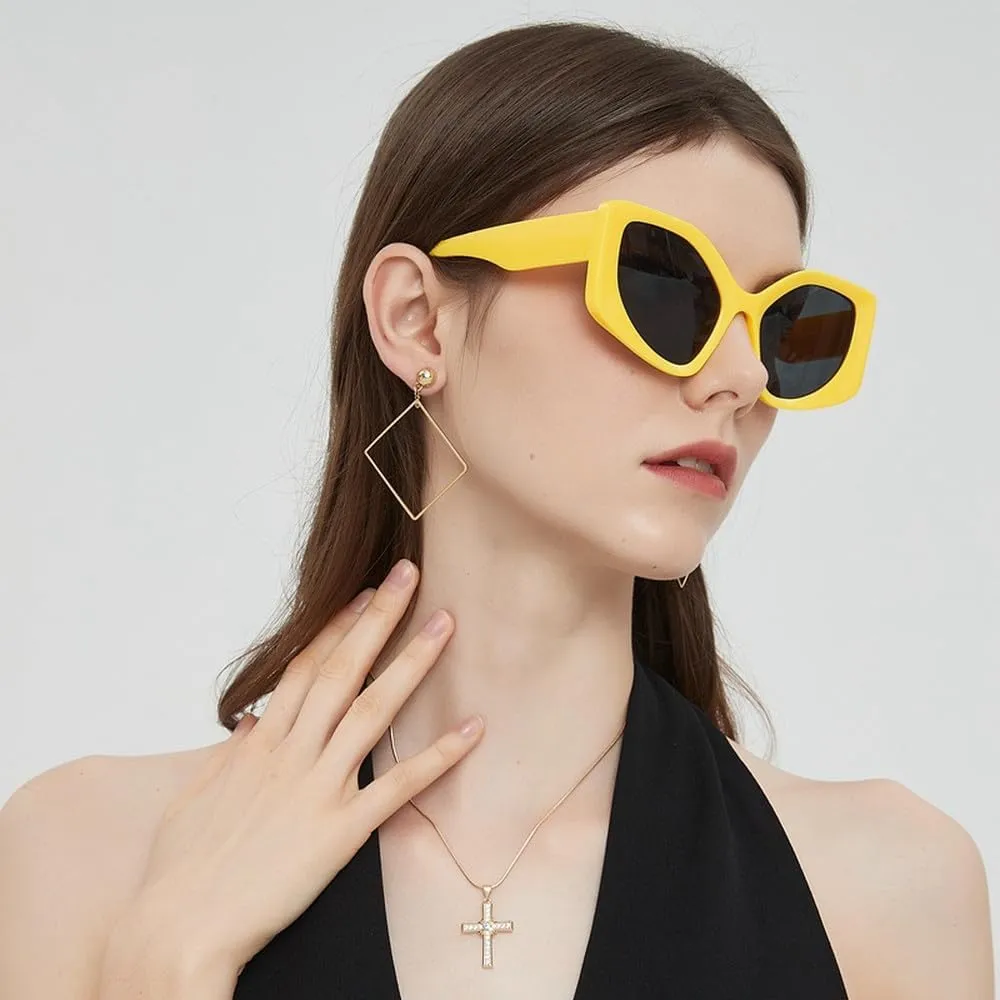 Big Frame Vintage Cat Eye Sunglasses Women Men Sun Glasses Retro Polygon Eye Glasses for Male Female