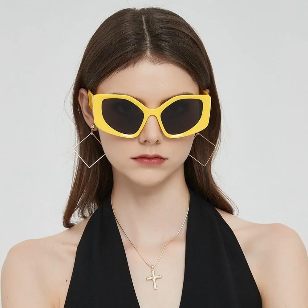 Big Frame Vintage Cat Eye Sunglasses Women Men Sun Glasses Retro Polygon Eye Glasses for Male Female