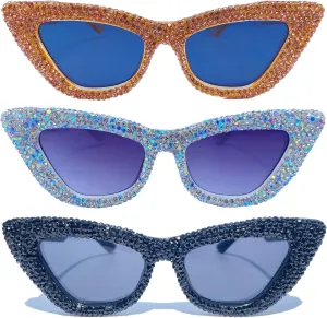 bling Diamond Sunglasses Women Cat Eye Sunglasses Vintage Rhinestone Sun Glasses for Women Rave Party Halloween Decor