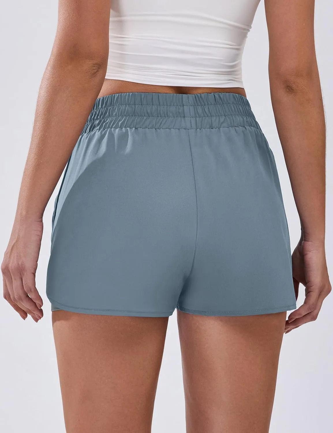 BMJL Women's Running Workout Shorts Elastic High Waist Pocket Short