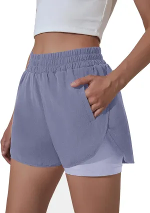 BMJL Women's Running Workout Shorts Elastic High Waist Pocket Short