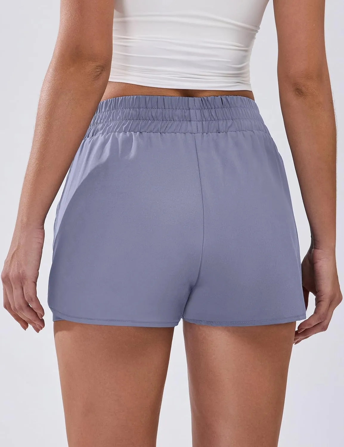 BMJL Women's Running Workout Shorts Elastic High Waist Pocket Short