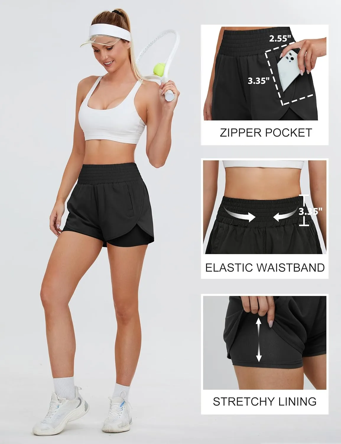 BMJL Women's Running Workout Shorts Elastic High Waist Pocket Short