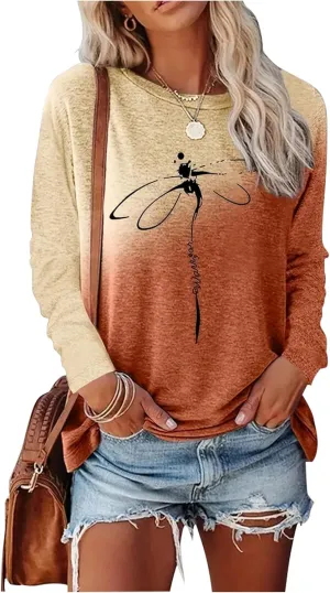 Boho Flower T Shirts for Women Floral Graphic Tees Nashville Music Long Sleeve Shirt Wildflower Causal Loose Tops Outfit