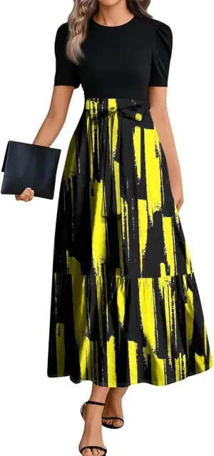 Boho Maxi Dresses Summer Tie Waist Church Dresses Short Sleeve Floral Wrap Dress Cute Beach Wedding with Belt