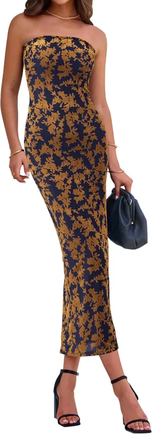 BTFBM Women Spring Dresses 2025 Elegant Wedding Guest Dresses Bodycon Tube Maxi Dress Split Floral Cocktail Dress