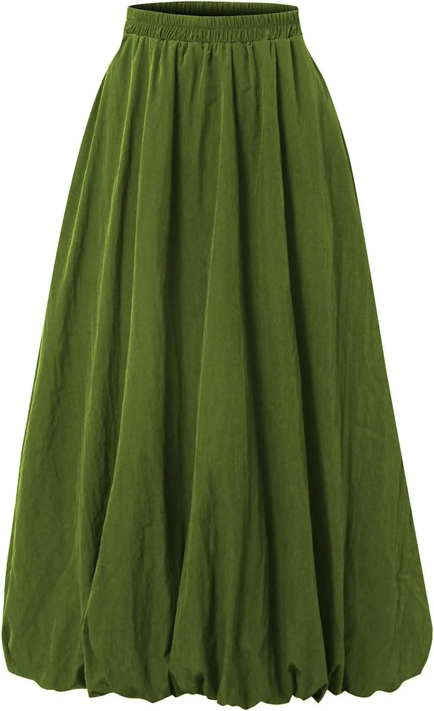 Bubble Midi Skirts for Women Trendy 2025 Summer Vacation Elastic High Waisted Flowy Long Skirt with Pockets