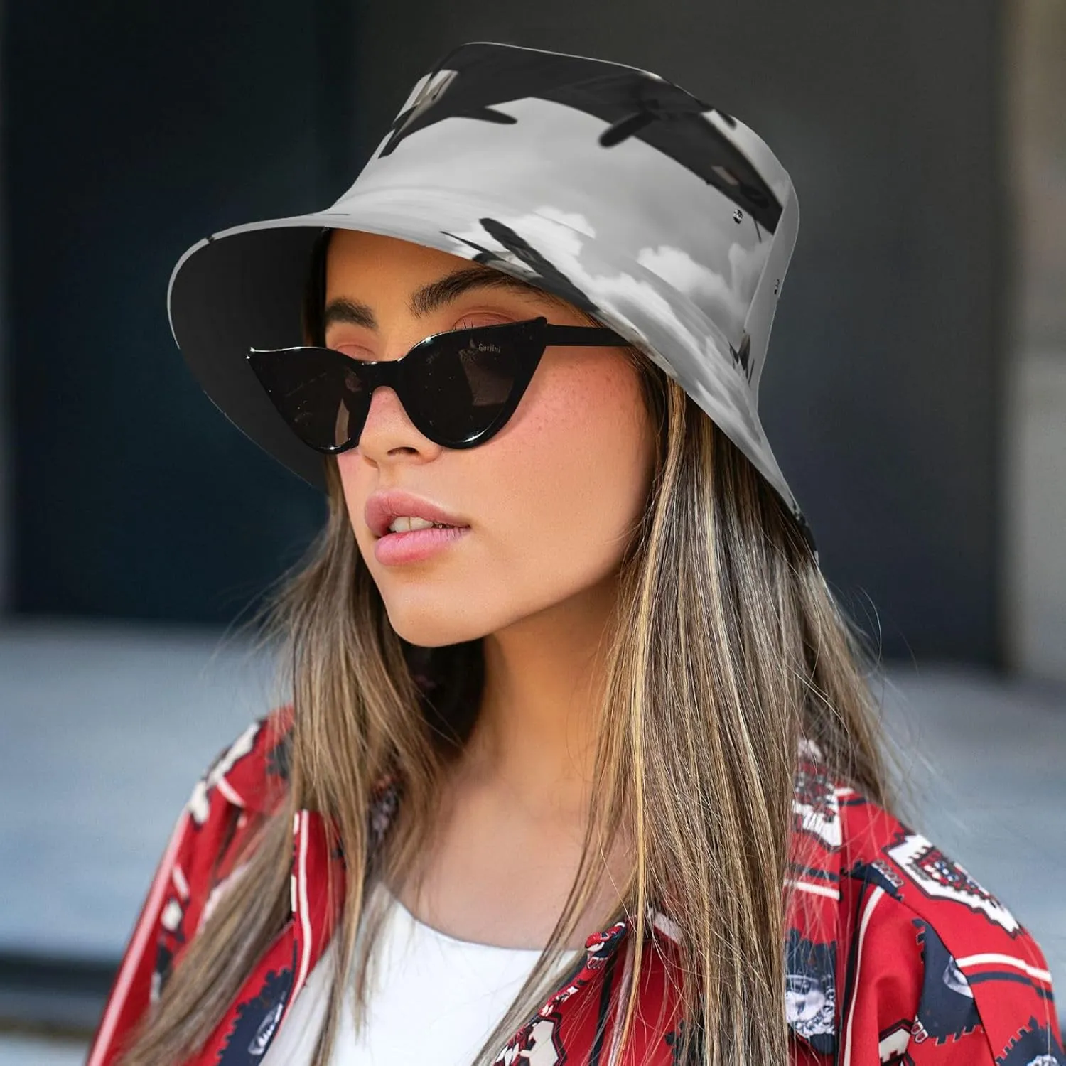 Bucket Hat Wide Brim Sun Hat Big Black Wolf with red Eyes Fishing Hat Unisex Fishing Cap for Travel Beach