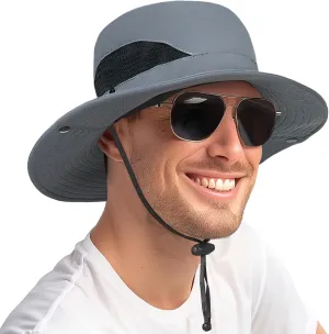 Bucket Hats for Men Wide Brim Breathable Fishing Beach Hat UPF 50  Sun Hat Male Adult One Size PureDarkgray