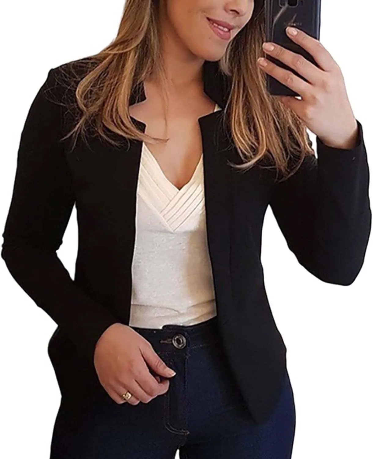 Business Blazers for Women Casual 2024 Fall Long Sleeve Blazer Solid Color Open Front Work Office Jacket