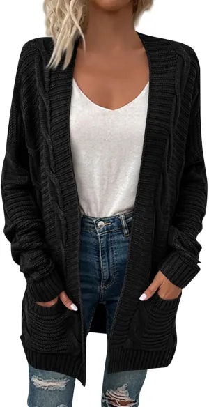 Cable Knit Cardigan Women Trendy Oversized Chunky Cardigan Sweaters Long Sleeve Open Front Cardigan with Pockets