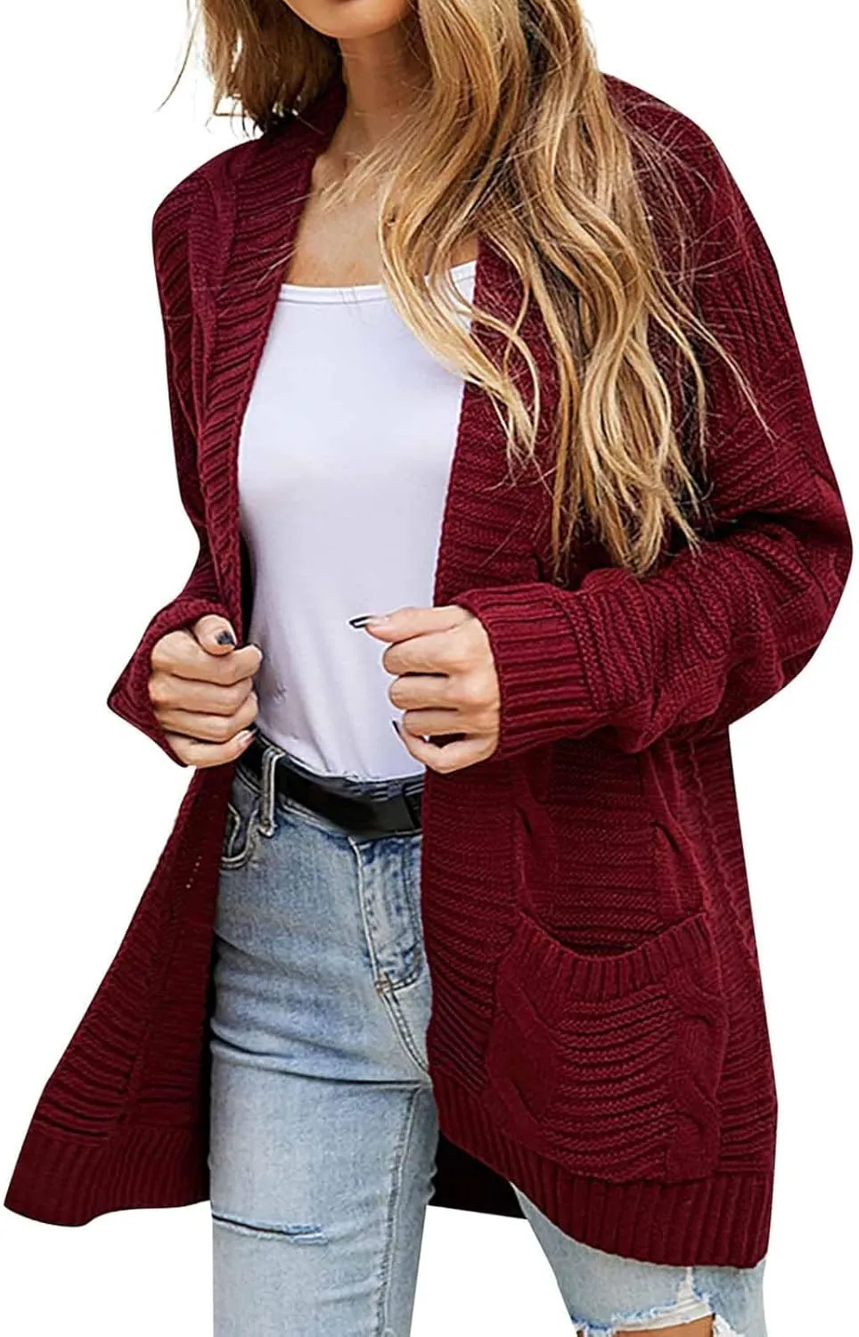 Cable Knit Sweater Women Oversized Long Sleeve Chunky Cardigan Comfy Open Front Cardigan with Pockets