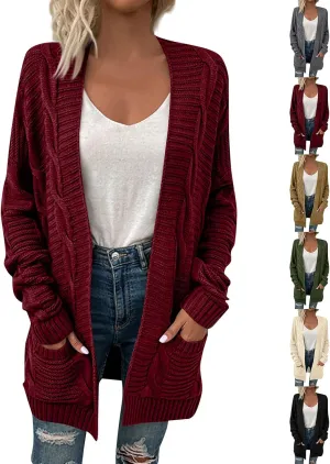 Cable Knit Sweater Women Oversized Long Sleeve Chunky Cardigan Comfy Open Front Cardigan with Pockets