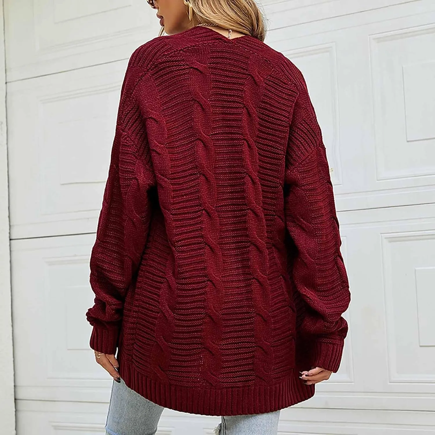 Cable Knit Sweater Women Oversized Long Sleeve Chunky Cardigan Comfy Open Front Cardigan with Pockets
