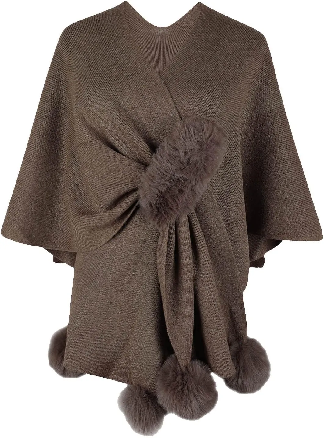 Cardigan for Women Winter Cloak Shawl Wraps Faux Fur Pompoms Irregular Hem Cape Warm Open Front Knit Sweater Shawls