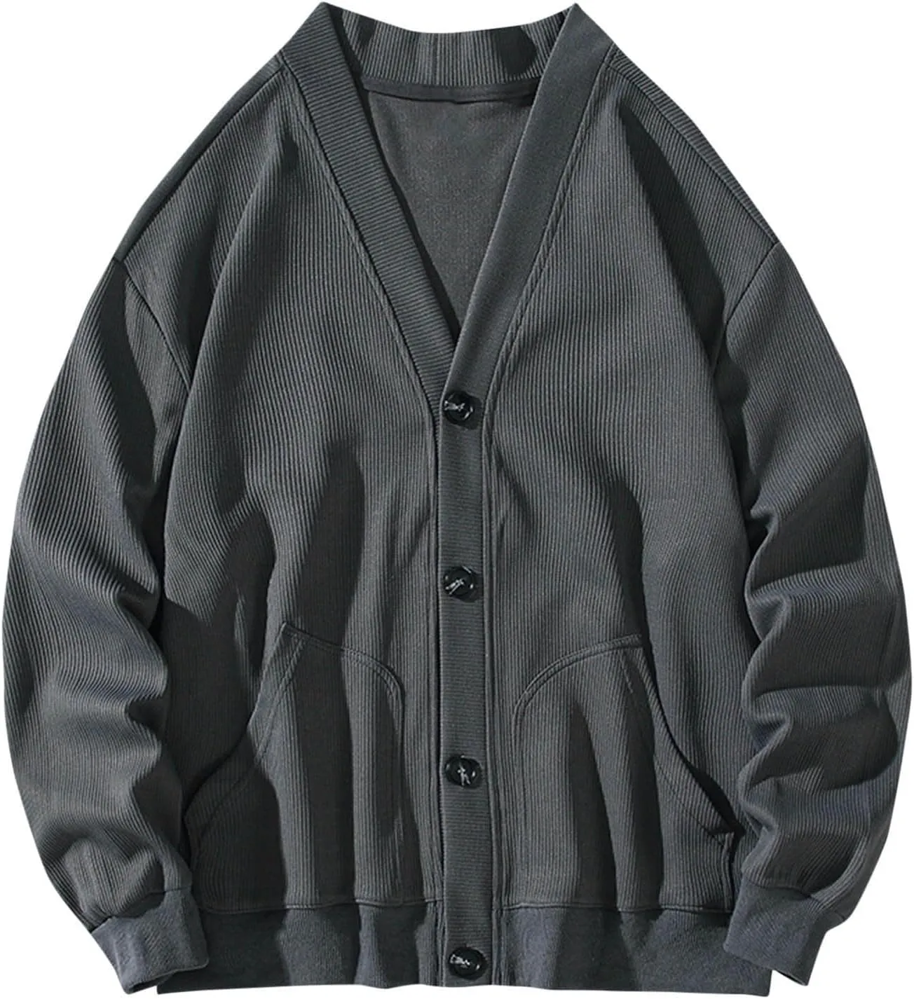 Cardigan Sweaters for Men Button Down Knit Sweater V Neck Ribbed Cardigan Lightweight Long Sleeve Sweater with Pockets