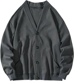Cardigan Sweaters for Men Button Down Knit Sweater V Neck Ribbed Cardigan Lightweight Long Sleeve Sweater with Pockets