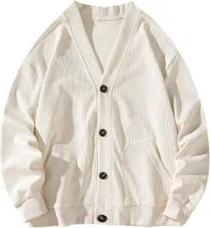 Cardigan Sweaters for Men Button Down Knit Sweater V Neck Ribbed Cardigan Lightweight Long Sleeve Sweater with Pockets
