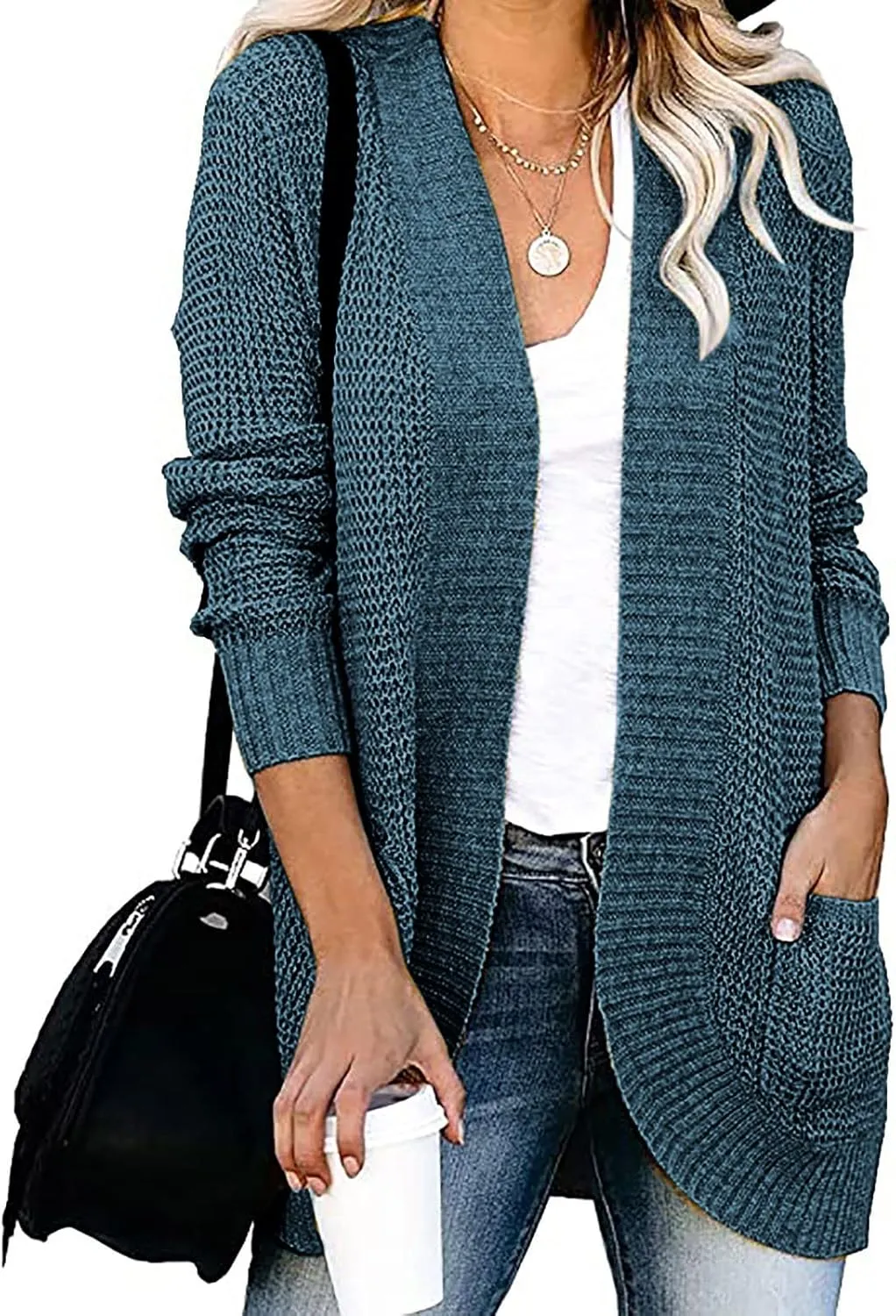 Cardigan Sweaters for Women Lightweight Long Sleeve Open Front Coat Casual Loose Knit Outwear with Pockets