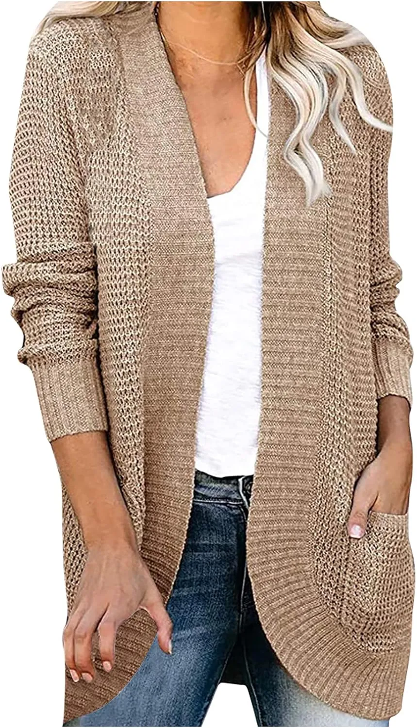 Cardigan Sweaters for Women Lightweight Long Sleeve Open Front Coat Casual Loose Knit Outwear with Pockets